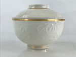 Japanese Ceramic Lidded Rice Bowl White Chawan Vtg Pottery Handmade Flower PY279