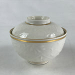 Japanese Ceramic Lidded Rice Bowl White Chawan Vtg Pottery Handmade Flower PY279