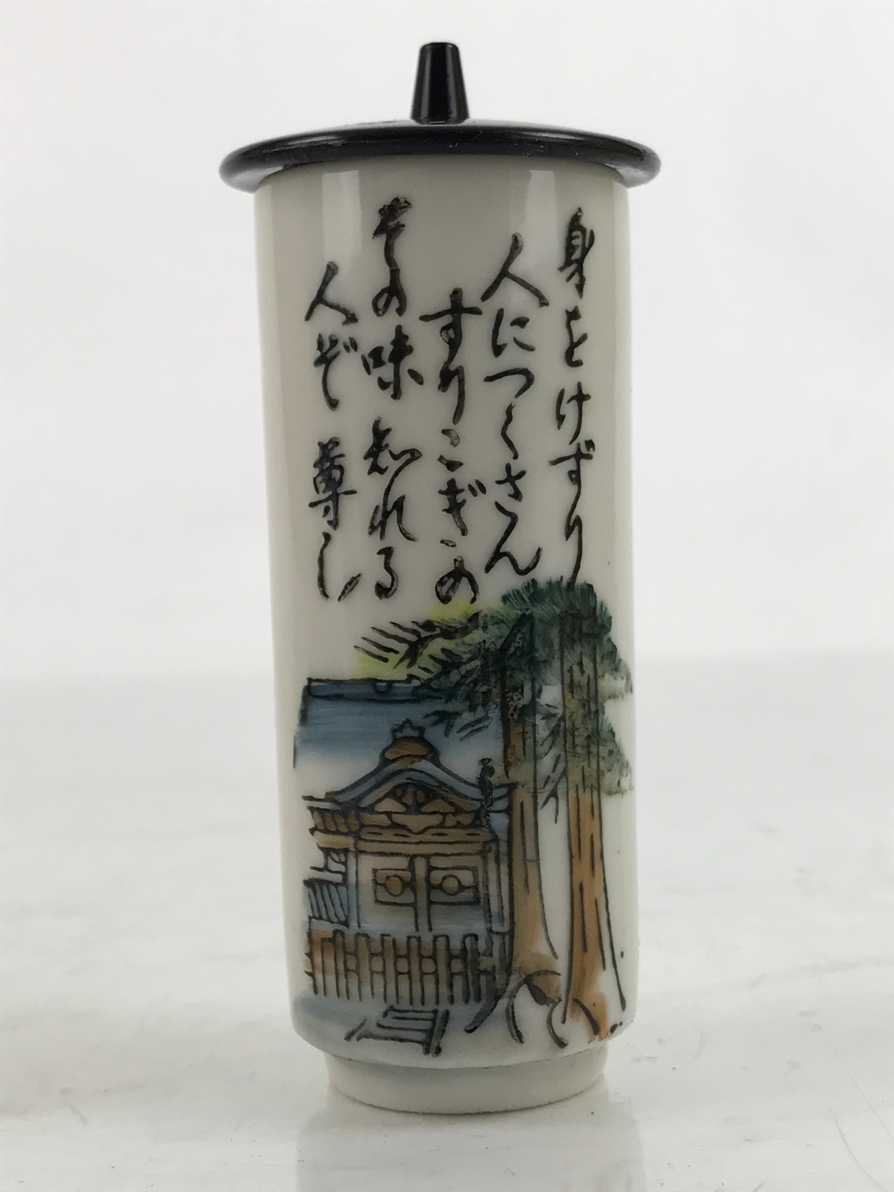 Japanese Ceramic Lidded Teacup Vtg Fukui Eiheiji Souvenir Fufu Yunomi Black Y228