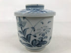 Japanese Ceramic Lidded Teacup Vtg Sometsuke Autumn Flowers Blue White TC567