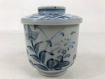 Japanese Ceramic Lidded Teacup Vtg Sometsuke Autumn Flowers Blue White TC567