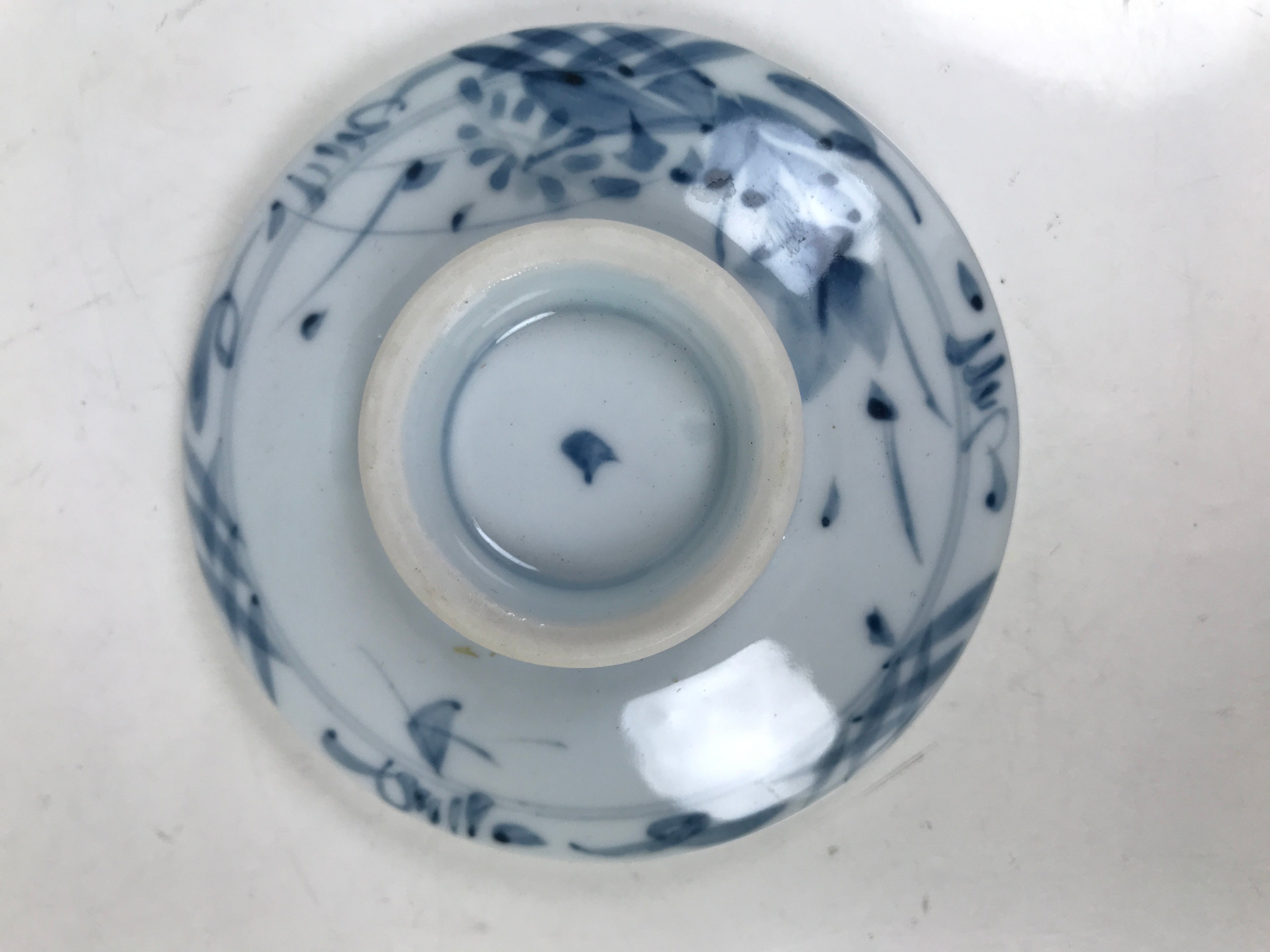 Japanese Ceramic Lidded Teacup Vtg Sometsuke Autumn Flowers Blue White TC567