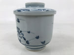 Japanese Ceramic Lidded Teacup Vtg Sometsuke Autumn Flowers Blue White TC568