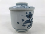 Japanese Ceramic Lidded Teacup Vtg Sometsuke Autumn Flowers Blue White TC568