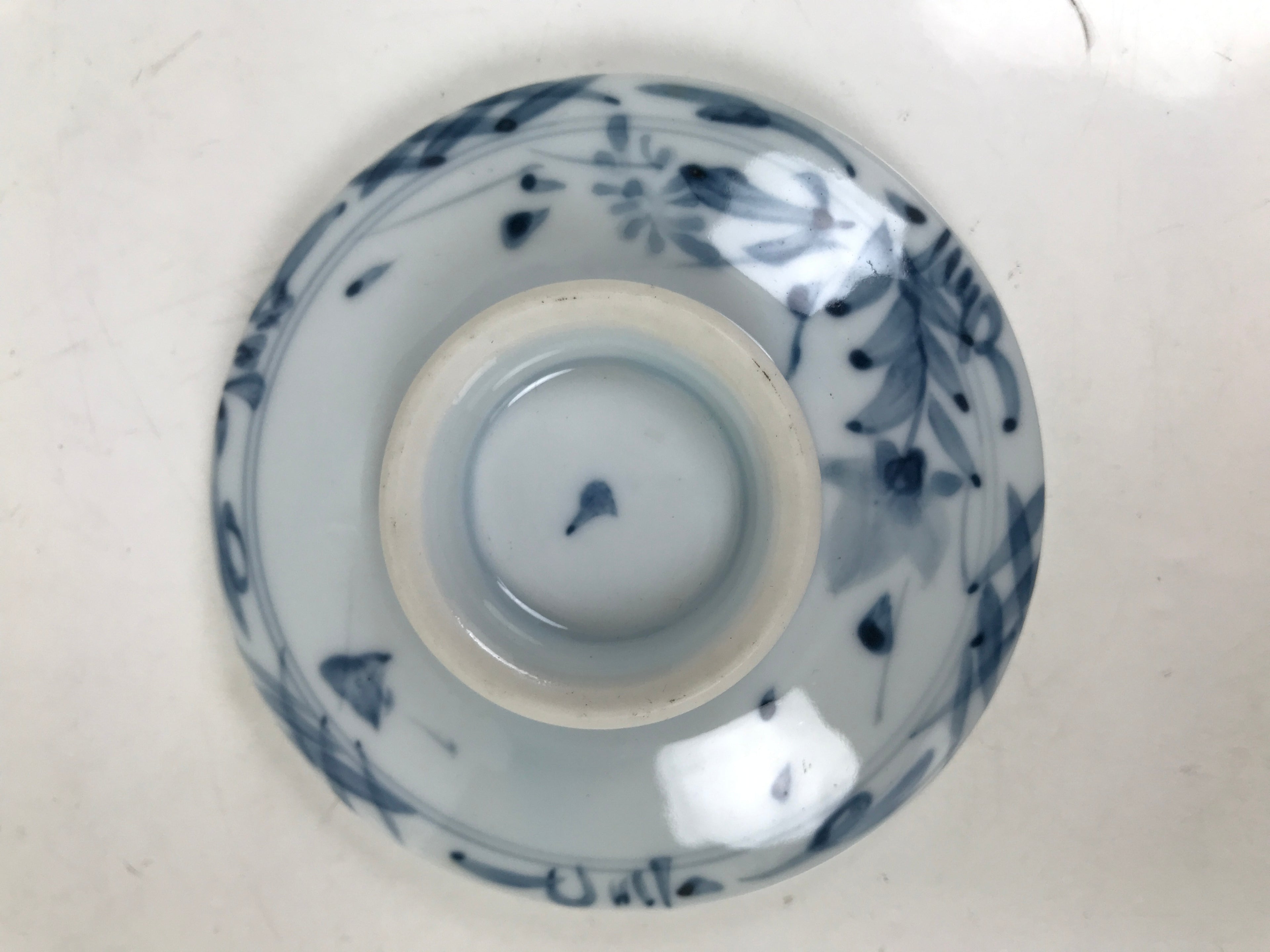 Japanese Ceramic Lidded Teacup Vtg Sometsuke Autumn Flowers Blue White TC568