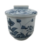 Japanese Ceramic Lidded Teacup Vtg Sometsuke Autumn Flowers Blue White TC568