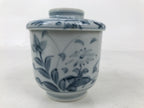 Japanese Ceramic Lidded Teacup Vtg Sometsuke Autumn Flowers Blue White TC569