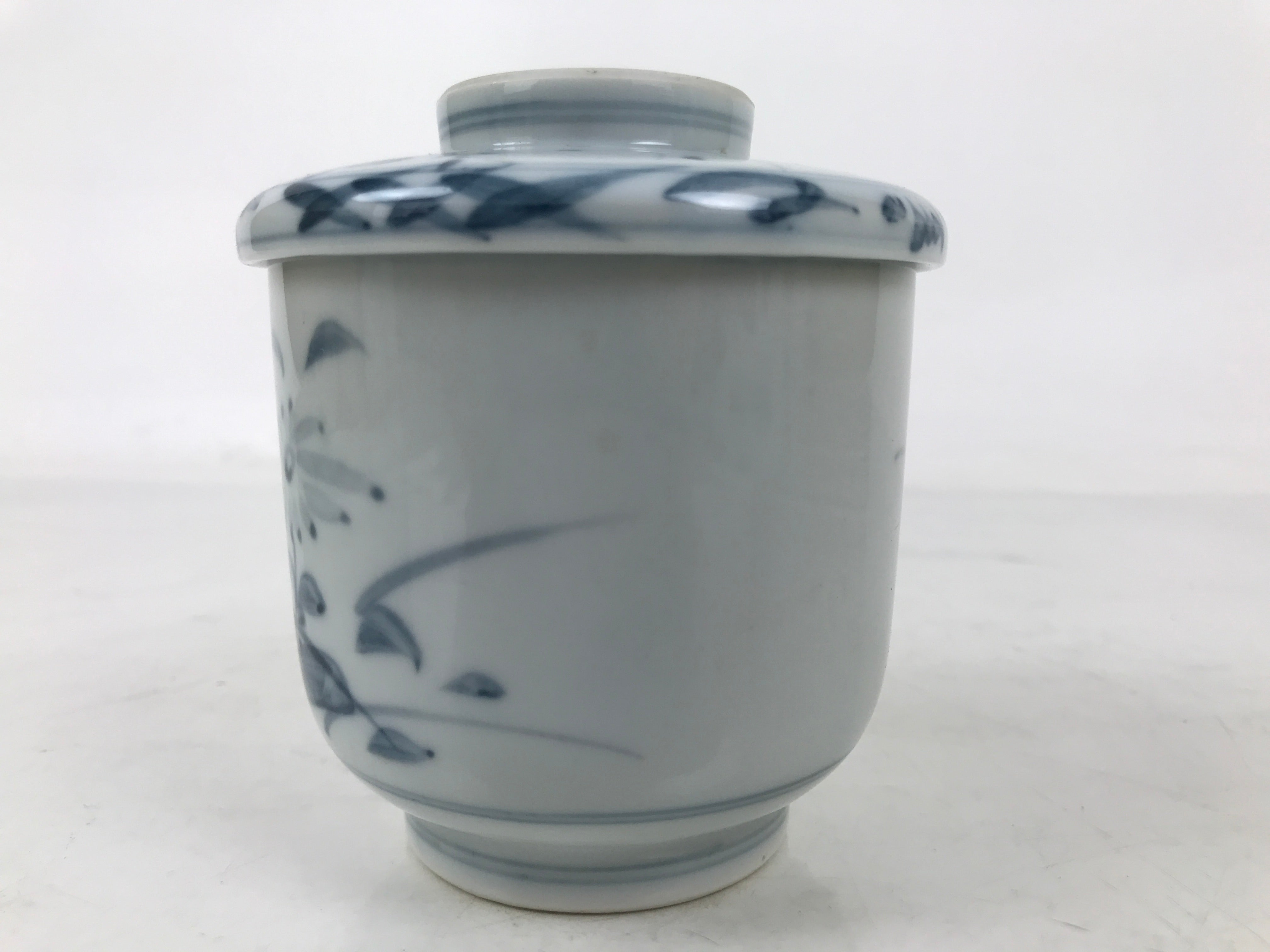 Japanese Ceramic Lidded Teacup Vtg Sometsuke Autumn Flowers Blue White TC569