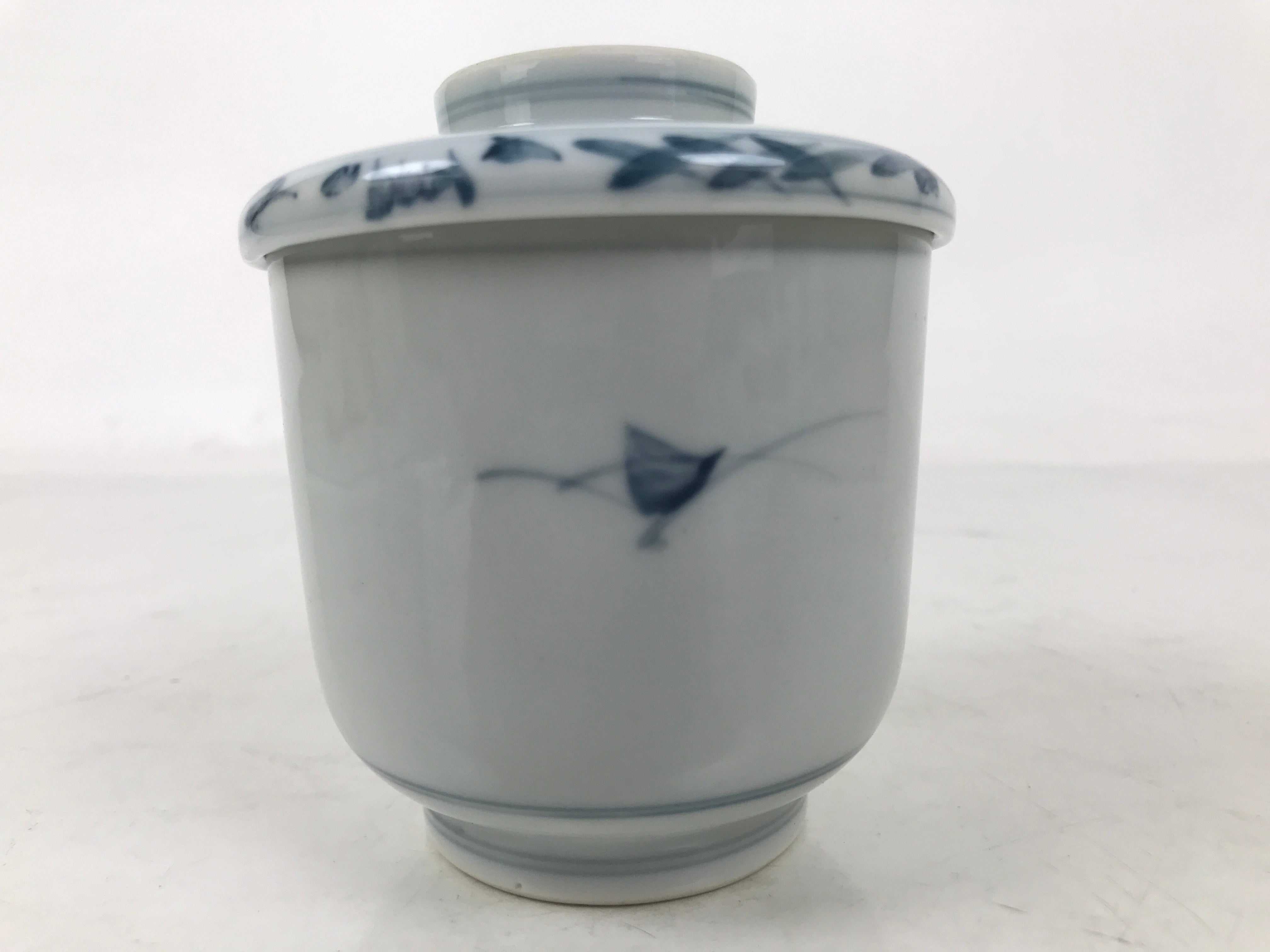 Japanese Ceramic Lidded Teacup Vtg Sometsuke Autumn Flowers Blue White TC569