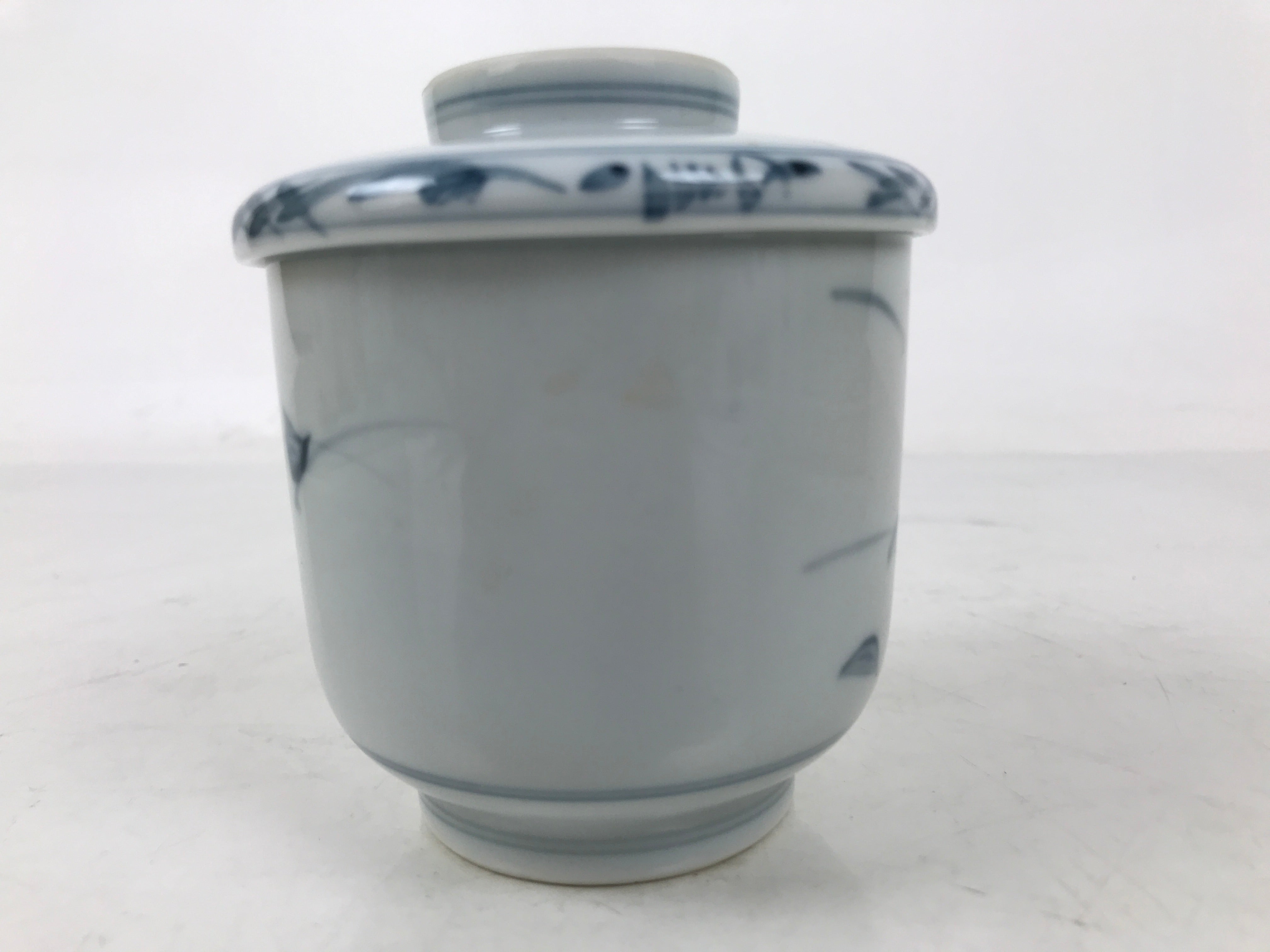 Japanese Ceramic Lidded Teacup Vtg Sometsuke Autumn Flowers Blue White TC569