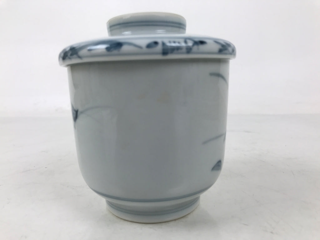 Japanese Ceramic Lidded Teacup Vtg Sometsuke Autumn Flowers Blue White TC569