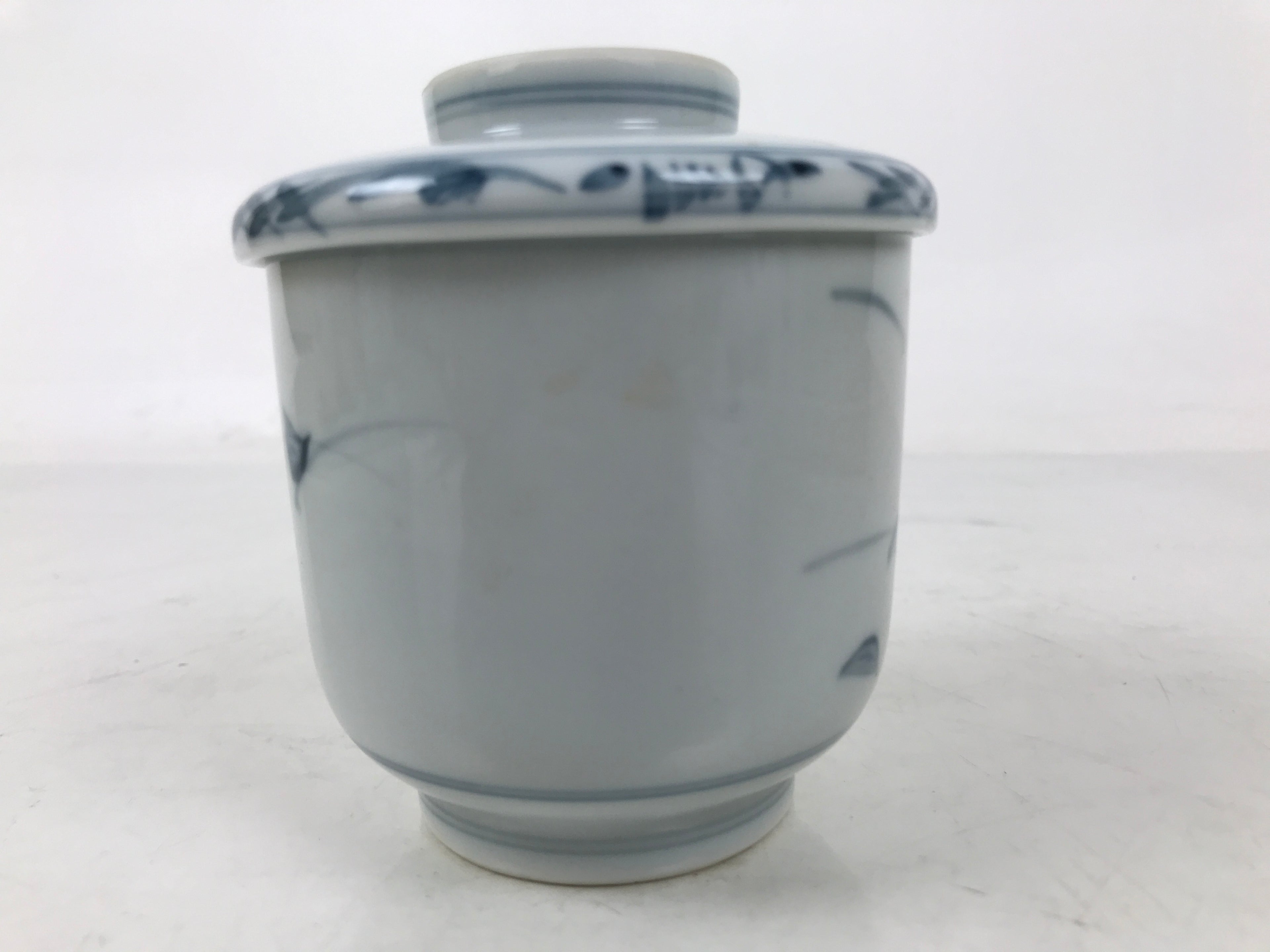 Japanese Ceramic Lidded Teacup Vtg Sometsuke Autumn Flowers Blue White TC569