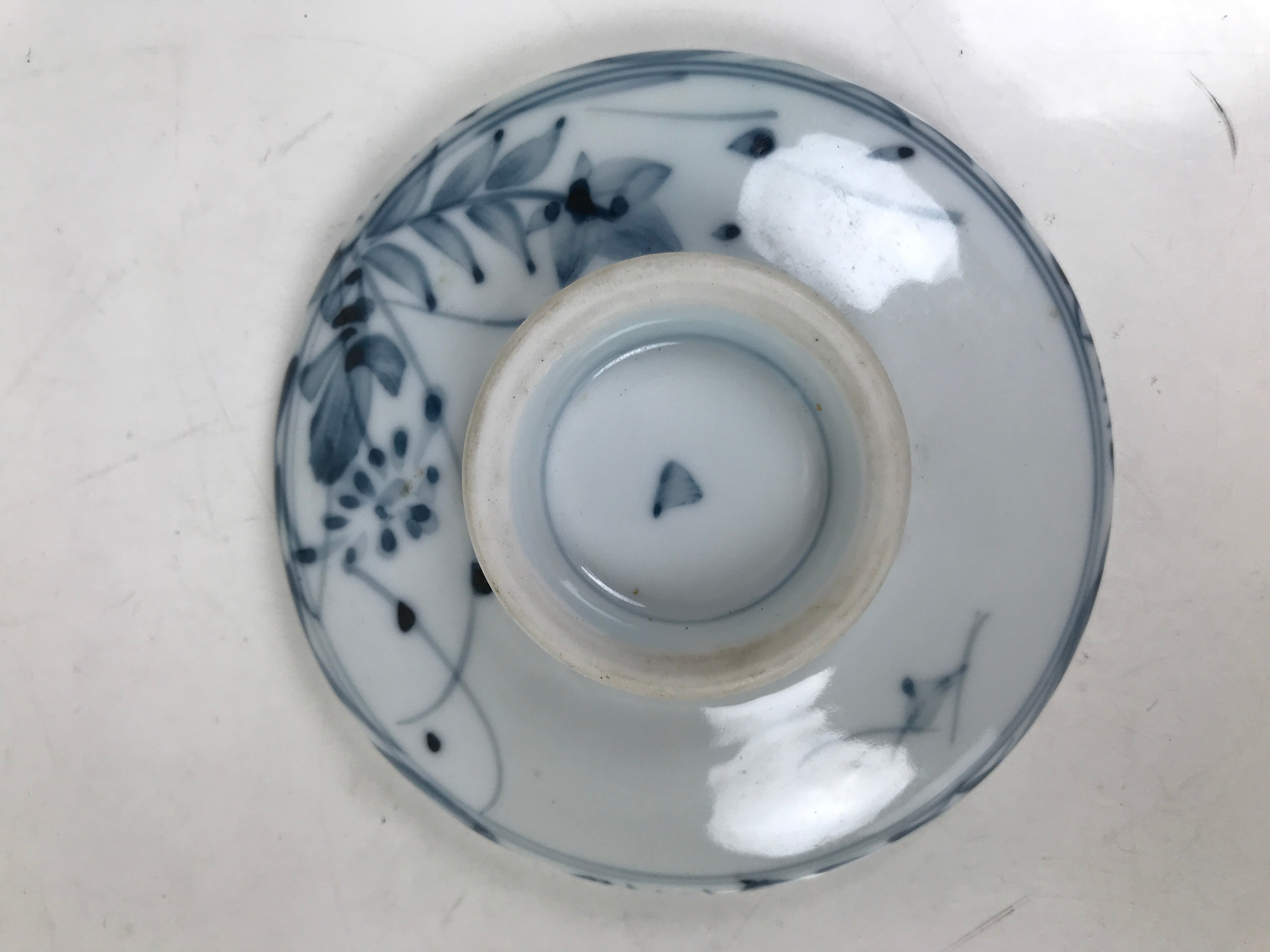 Japanese Ceramic Lidded Teacup Vtg Sometsuke Autumn Flowers Blue White TC569