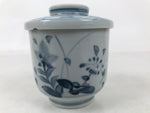 Japanese Ceramic Lidded Teacup Vtg Sometsuke Autumn Flowers Blue White TC570