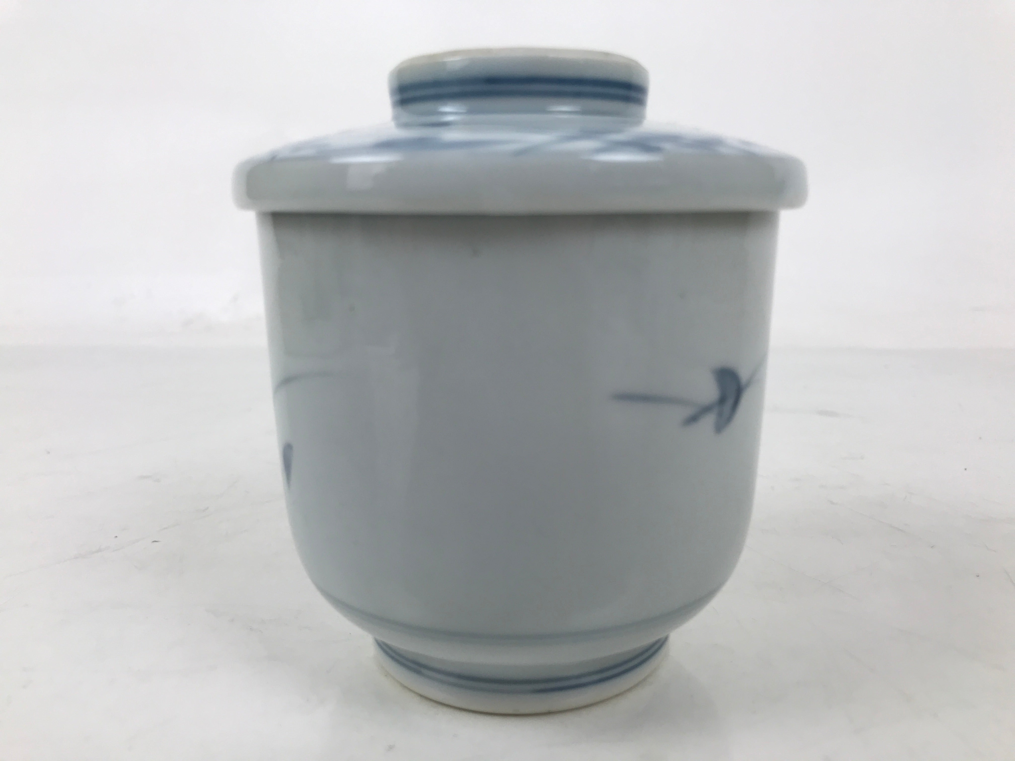 Japanese Ceramic Lidded Teacup Vtg Sometsuke Autumn Flowers Blue White TC570