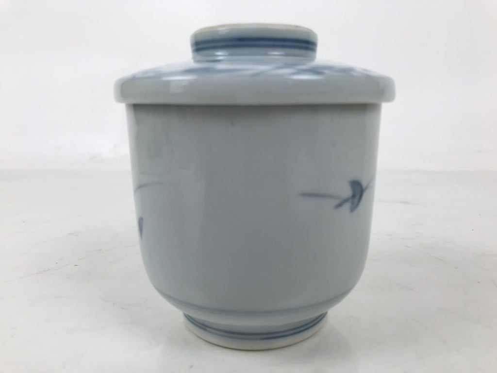 Japanese Ceramic Lidded Teacup Vtg Sometsuke Autumn Flowers Blue White TC570