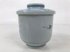Japanese Ceramic Lidded Teacup Vtg Sometsuke Autumn Flowers Blue White TC570