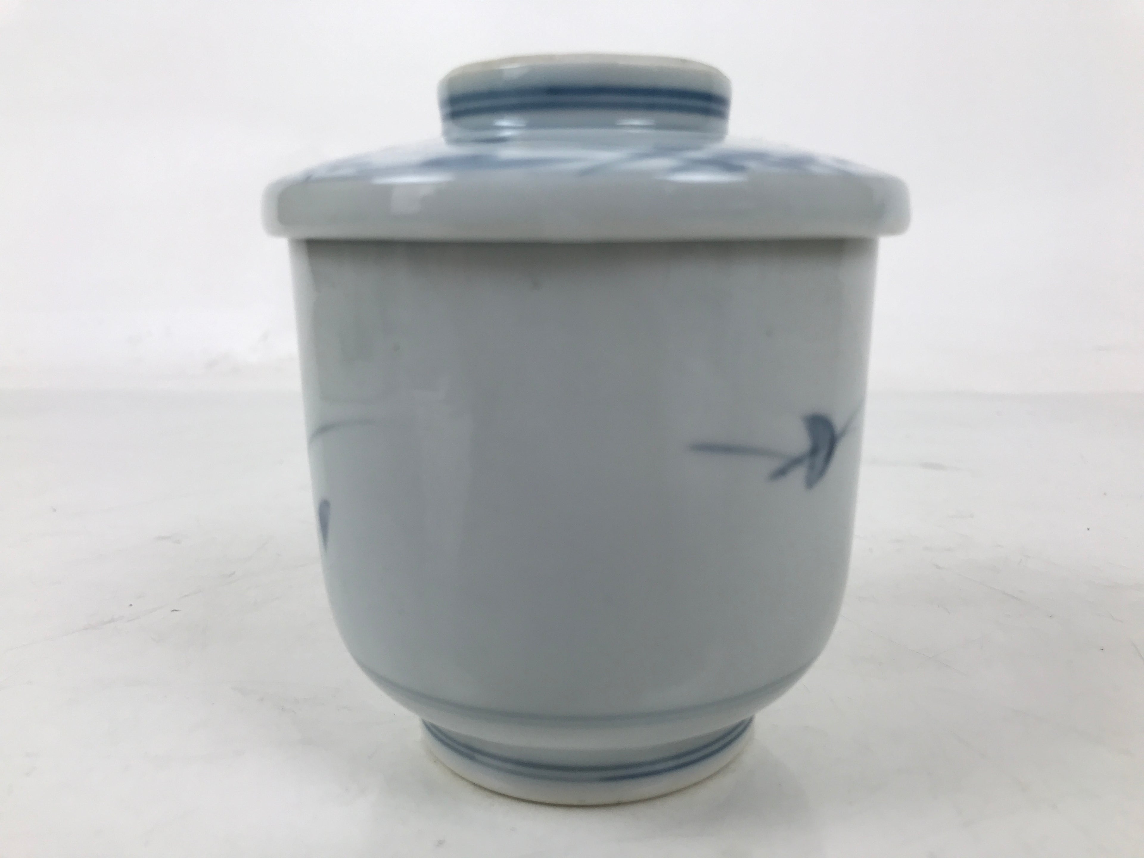 Japanese Ceramic Lidded Teacup Vtg Sometsuke Autumn Flowers Blue White TC570