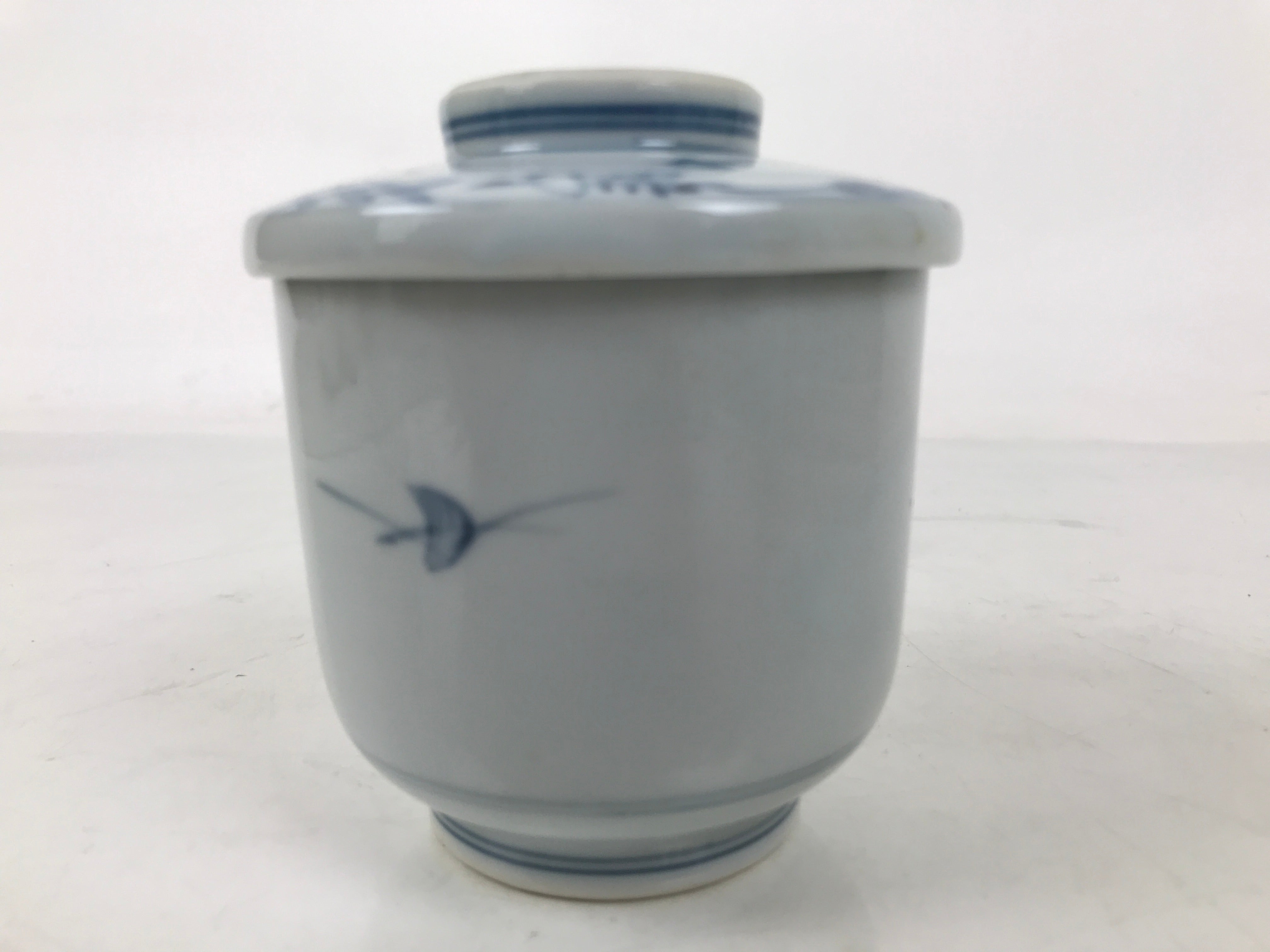 Japanese Ceramic Lidded Teacup Vtg Sometsuke Autumn Flowers Blue White TC570