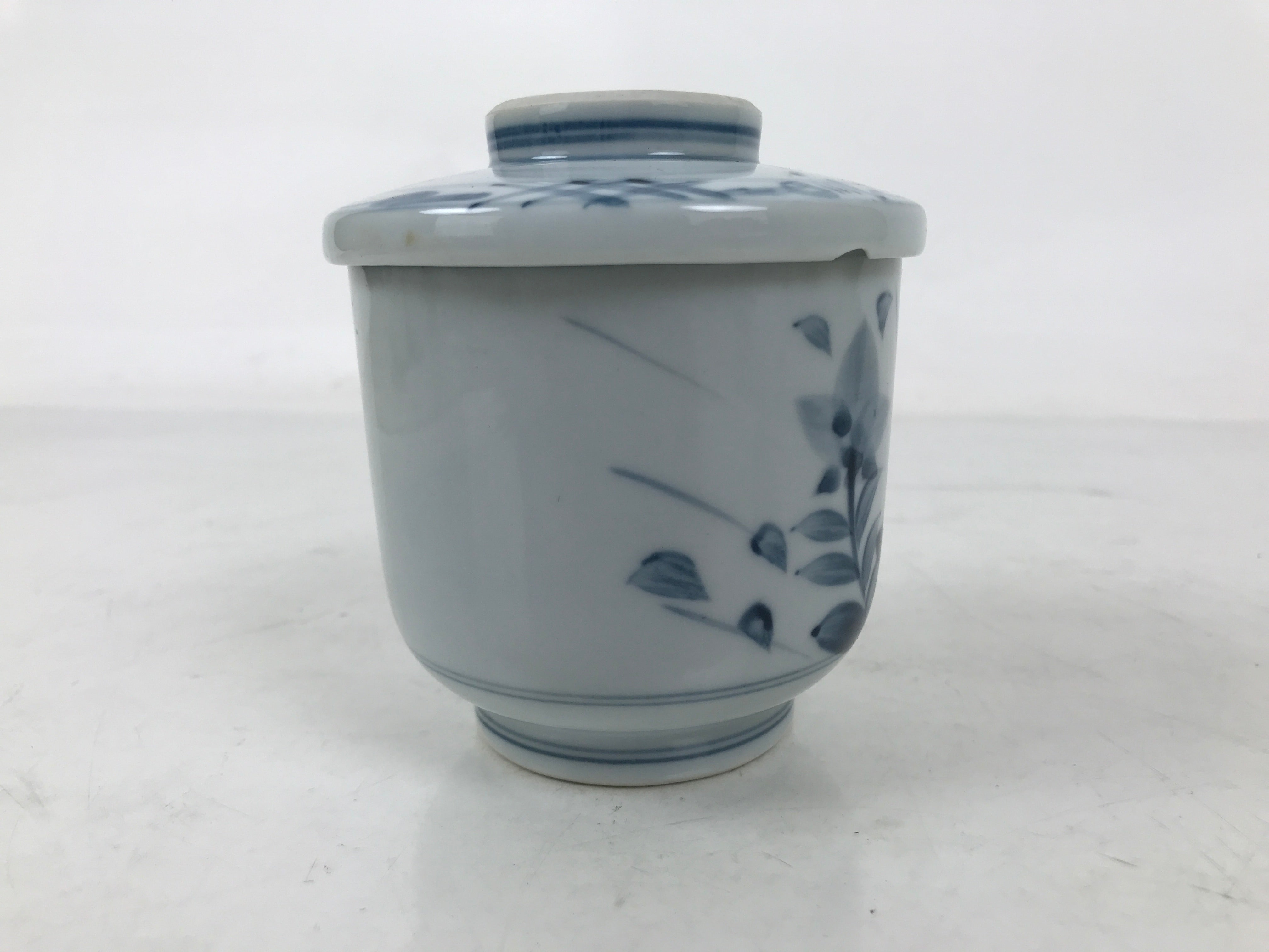 Japanese Ceramic Lidded Teacup Vtg Sometsuke Autumn Flowers Blue White TC570