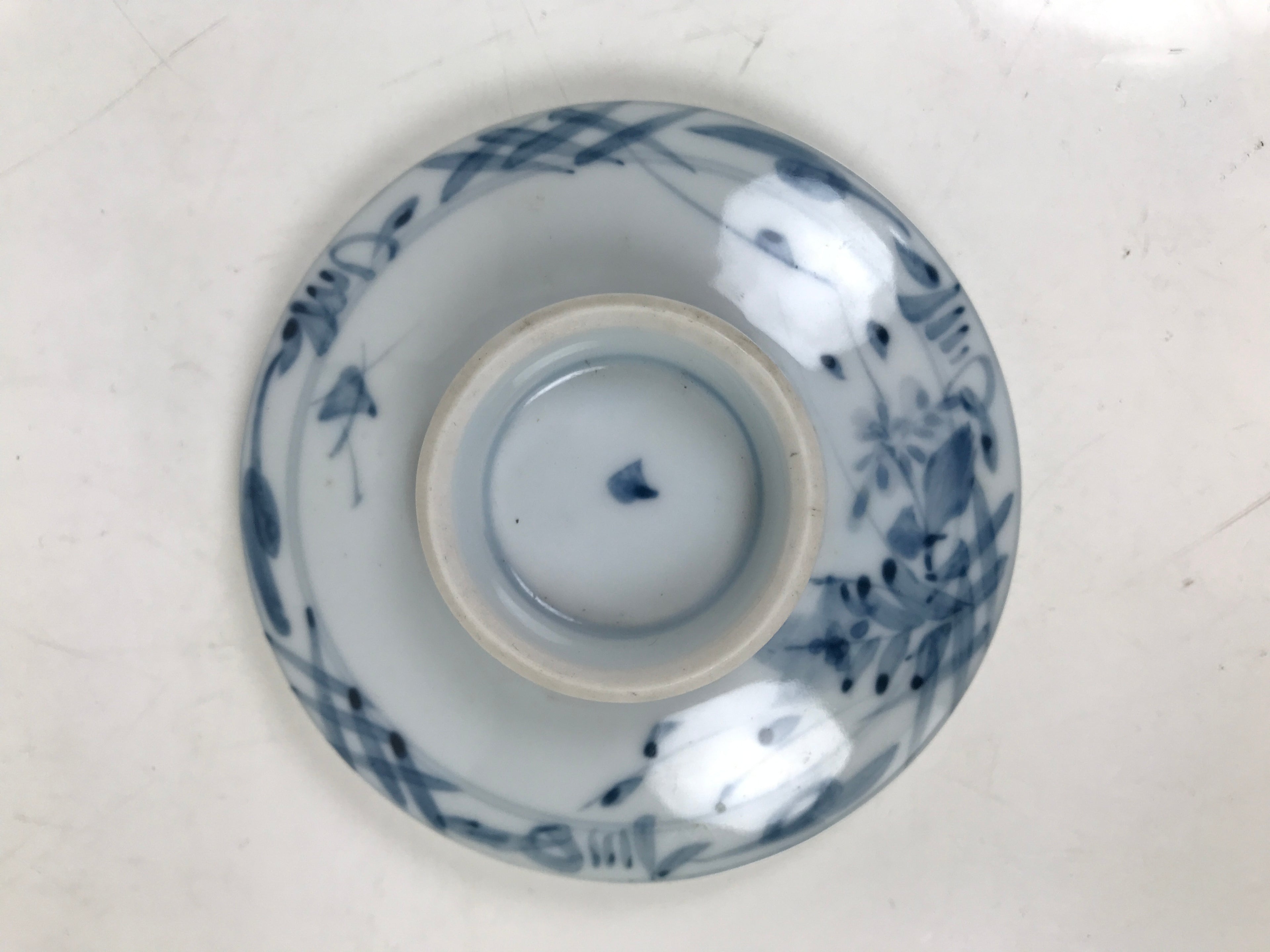 Japanese Ceramic Lidded Teacup Vtg Sometsuke Autumn Flowers Blue White TC570