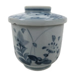 Japanese Ceramic Lidded Teacup Vtg Sometsuke Autumn Flowers Blue White TC570