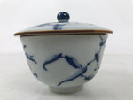 Japanese Ceramic Lidded Teacup Vtg Sometsuke Bird Tree Blue White TC577