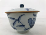 Japanese Ceramic Lidded Teacup Vtg Sometsuke Bird Tree Blue White TC577