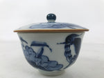 Japanese Ceramic Lidded Teacup Vtg Sometsuke Bird Tree Blue White TC577