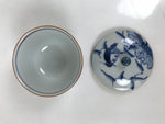 Japanese Ceramic Lidded Teacup Vtg Sometsuke Bird Tree Blue White TC577