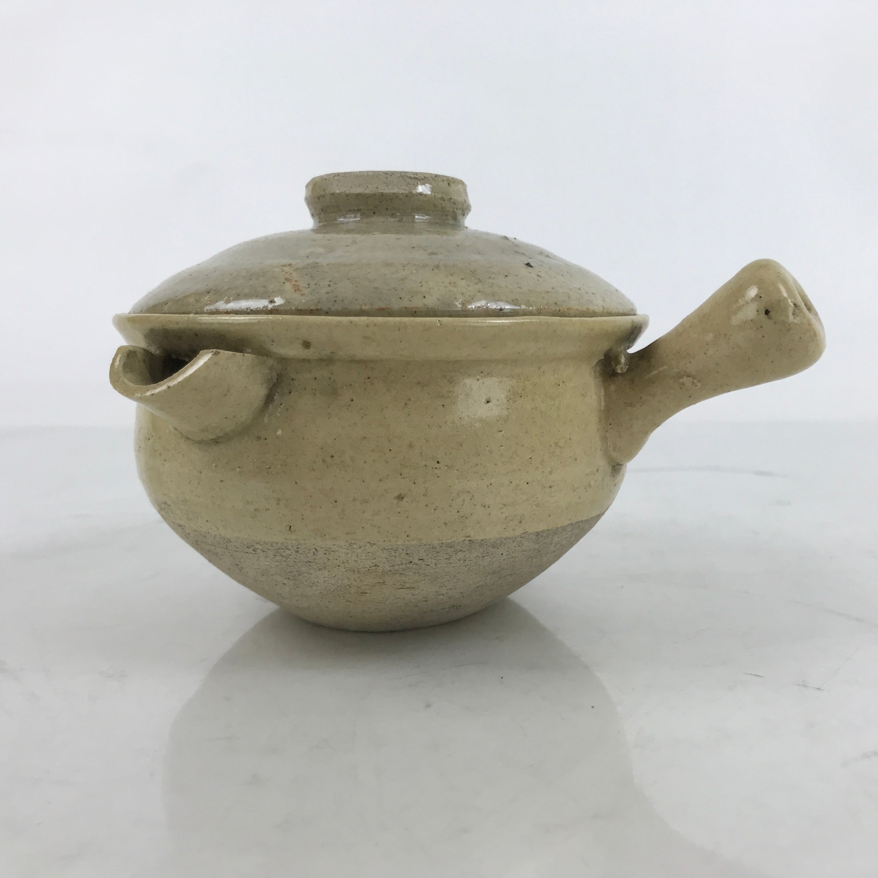 Japanese Ceramic Lidded Yukihira Pot Vtg Yokode Nabe Dish Beige Miso Soup Y197