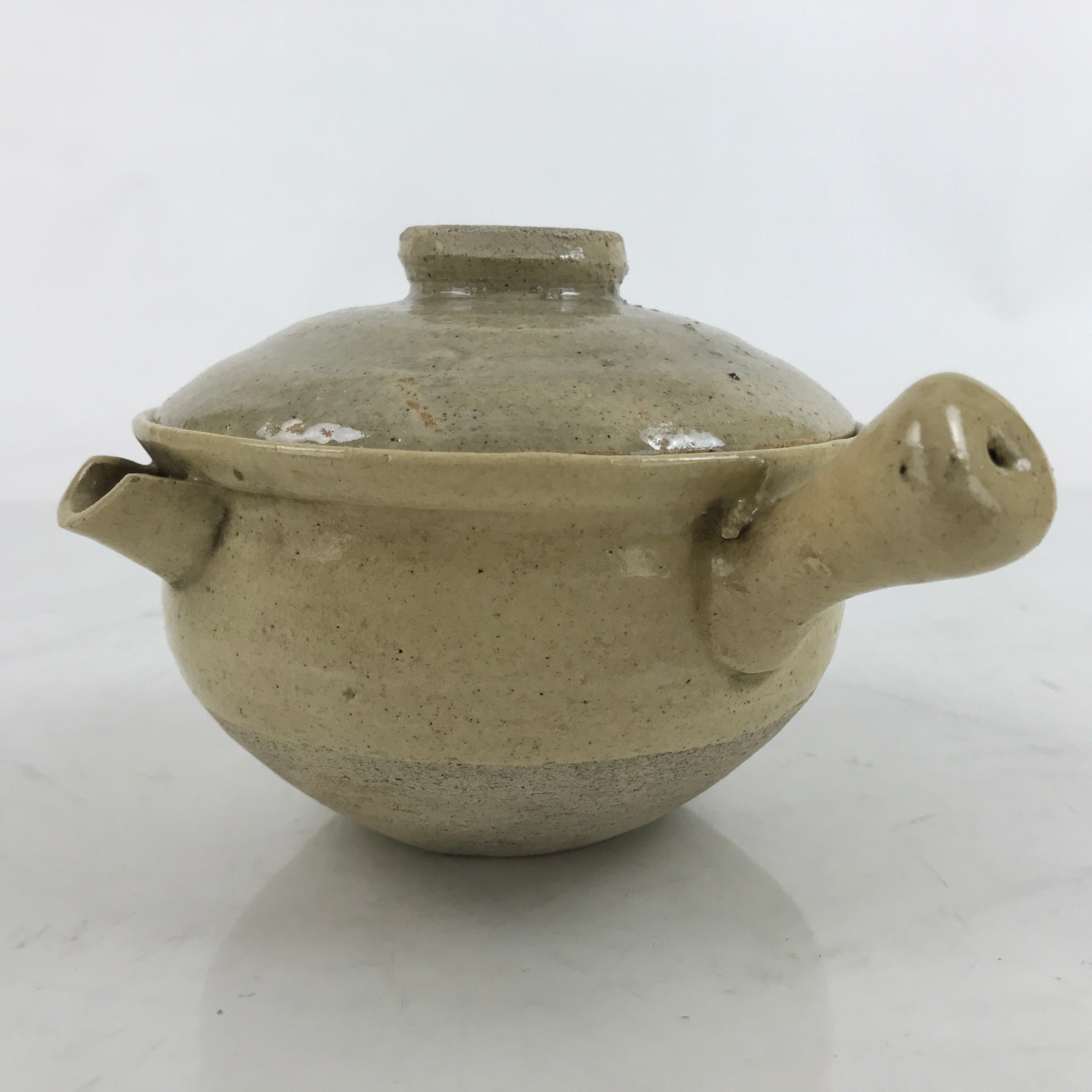 Japanese Ceramic Lidded Yukihira Pot Vtg Yokode Nabe Dish Beige Miso Soup Y197