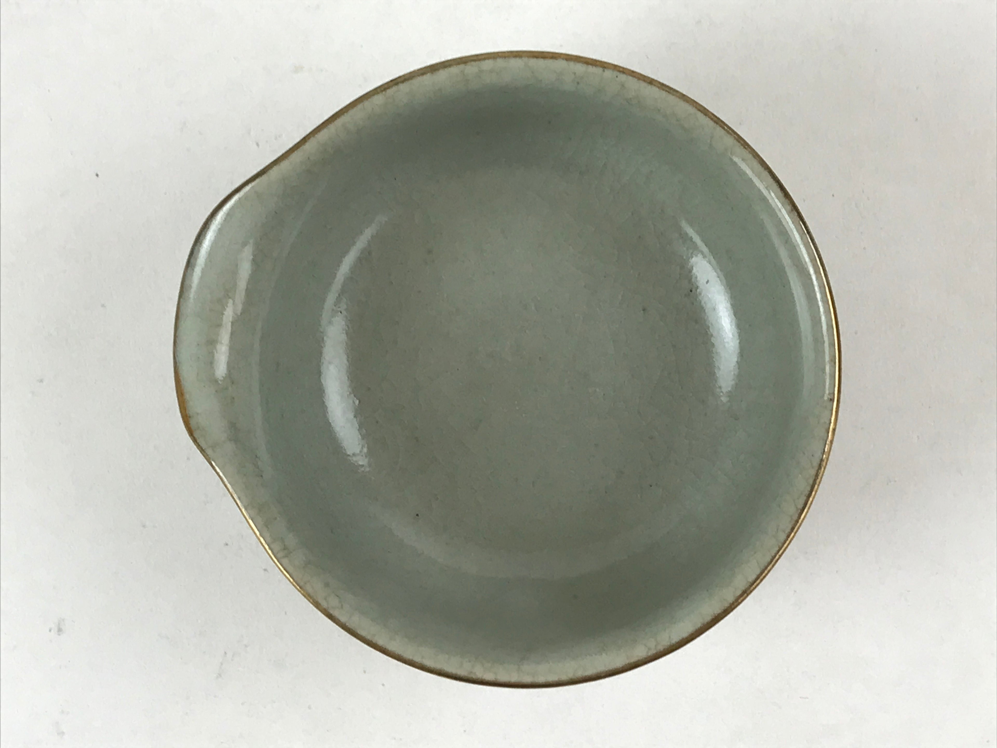 Japanese Ceramic Lipped Bowl Vtg Katakuchi Light Green Crackle Glaze PY492