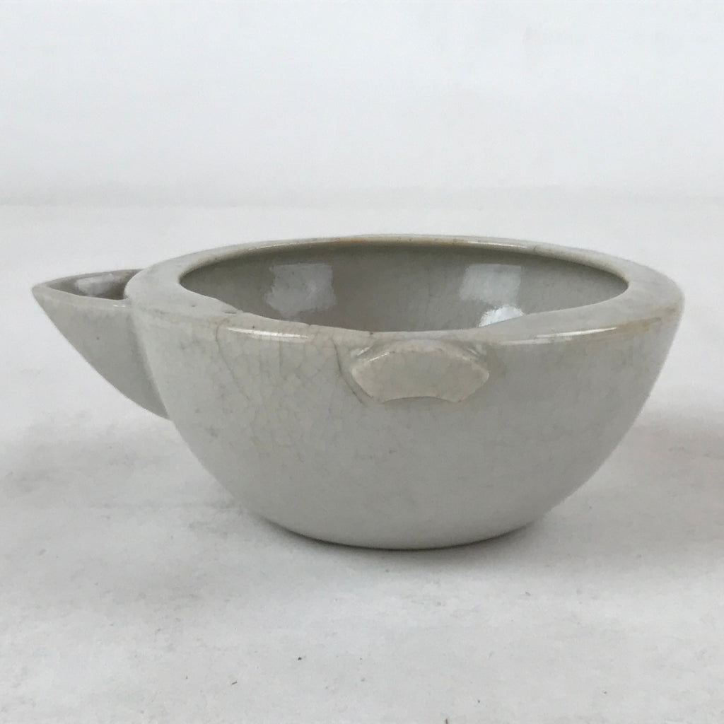 Japanese Ceramic Lipped Bowl Vtg Katakuchi Spout Light Beige Crackle Glaze PY624