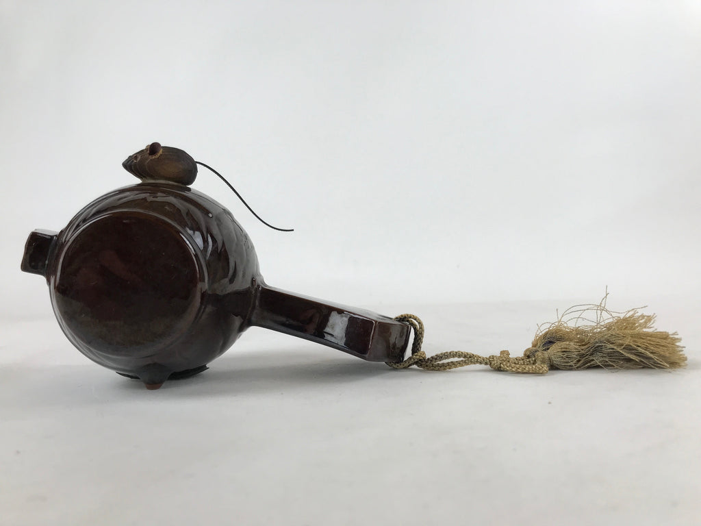 Japanese Ceramic Lucky Hammer Zodiac Still Bank Vtg Mouse Wood Brown JK658