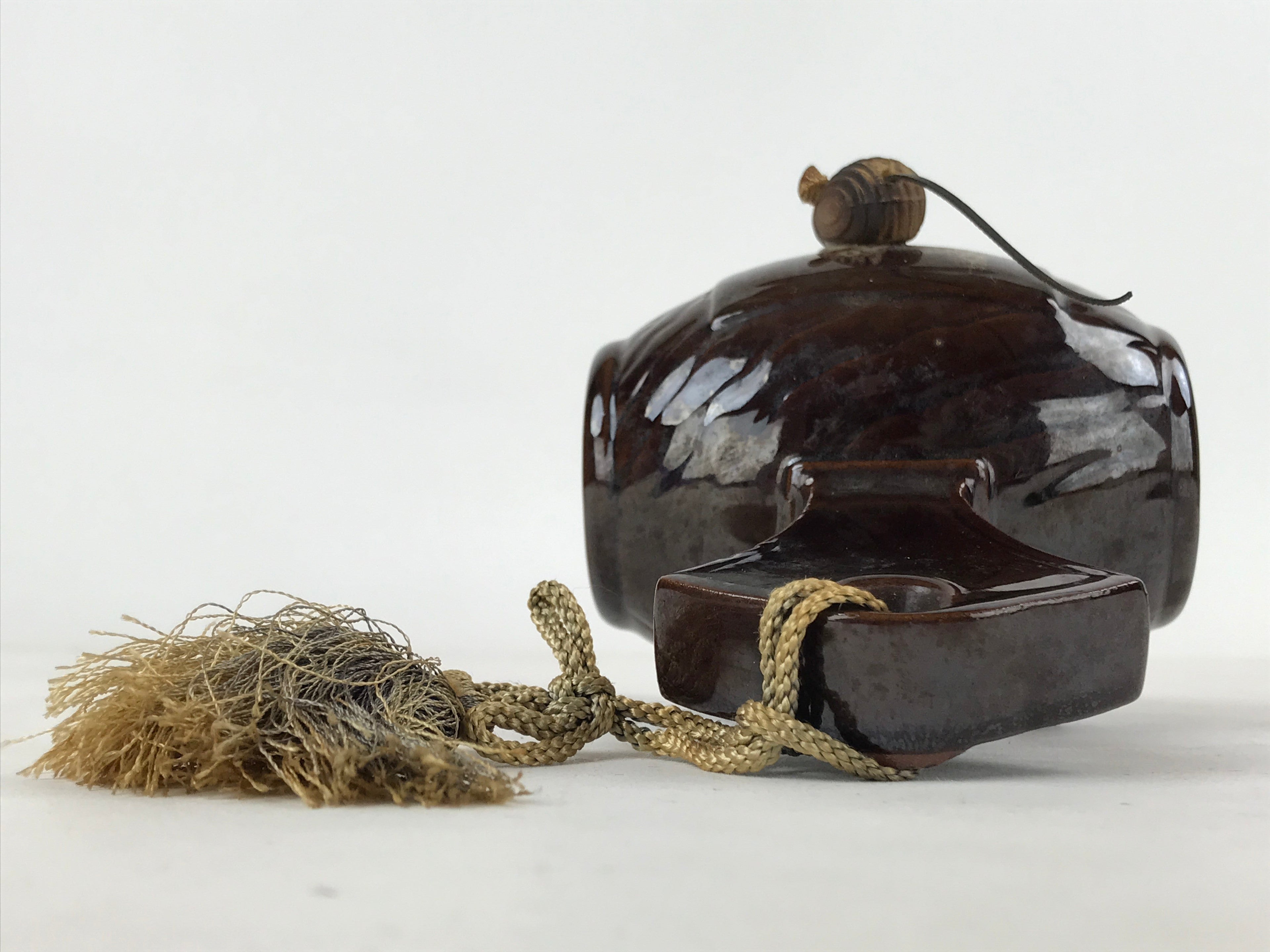 Japanese Ceramic Lucky Hammer Zodiac Still Bank Vtg Mouse Wood Brown JK658