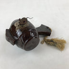 Japanese Ceramic Lucky Hammer Zodiac Still Bank Vtg Mouse Wood Brown JK658