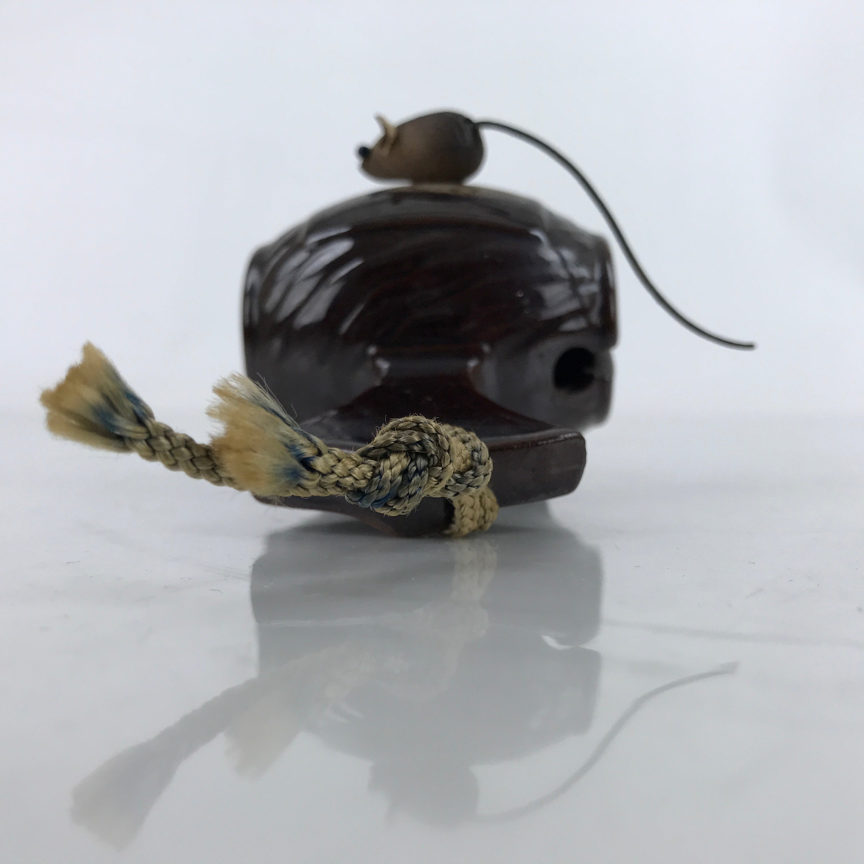 Japanese Ceramic Lucky Hammer Zodiac Still Bank Vtg Mouse Wood Brown ST9