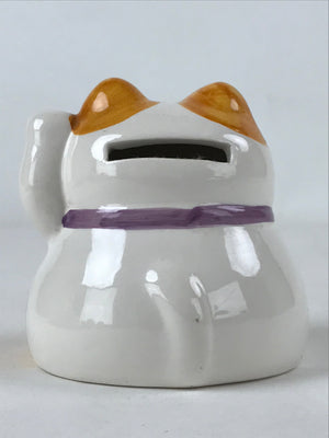Japanese Ceramic Maneki Neko Cat Piggy Bank Vtg Chokin Bako White Orange BD944