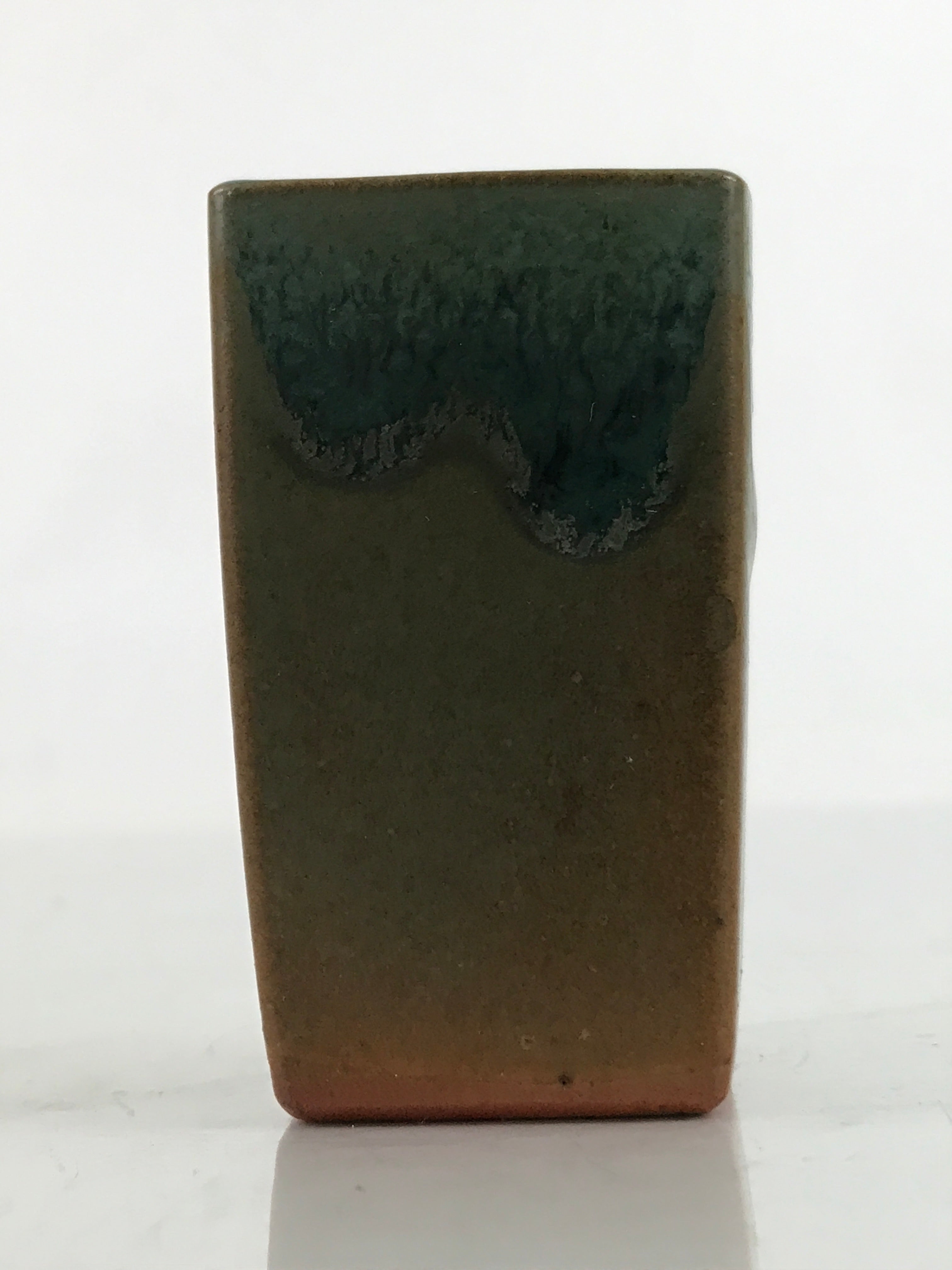 Japanese Ceramic Mini Flower Vase Vtg Kasama Ware Square Green Orange MFV91