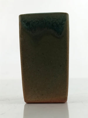 Japanese Ceramic Mini Flower Vase Vtg Kasama Ware Square Green Orange MFV91