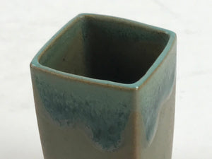 Japanese Ceramic Mini Flower Vase Vtg Kasama Ware Square Green Orange MFV91