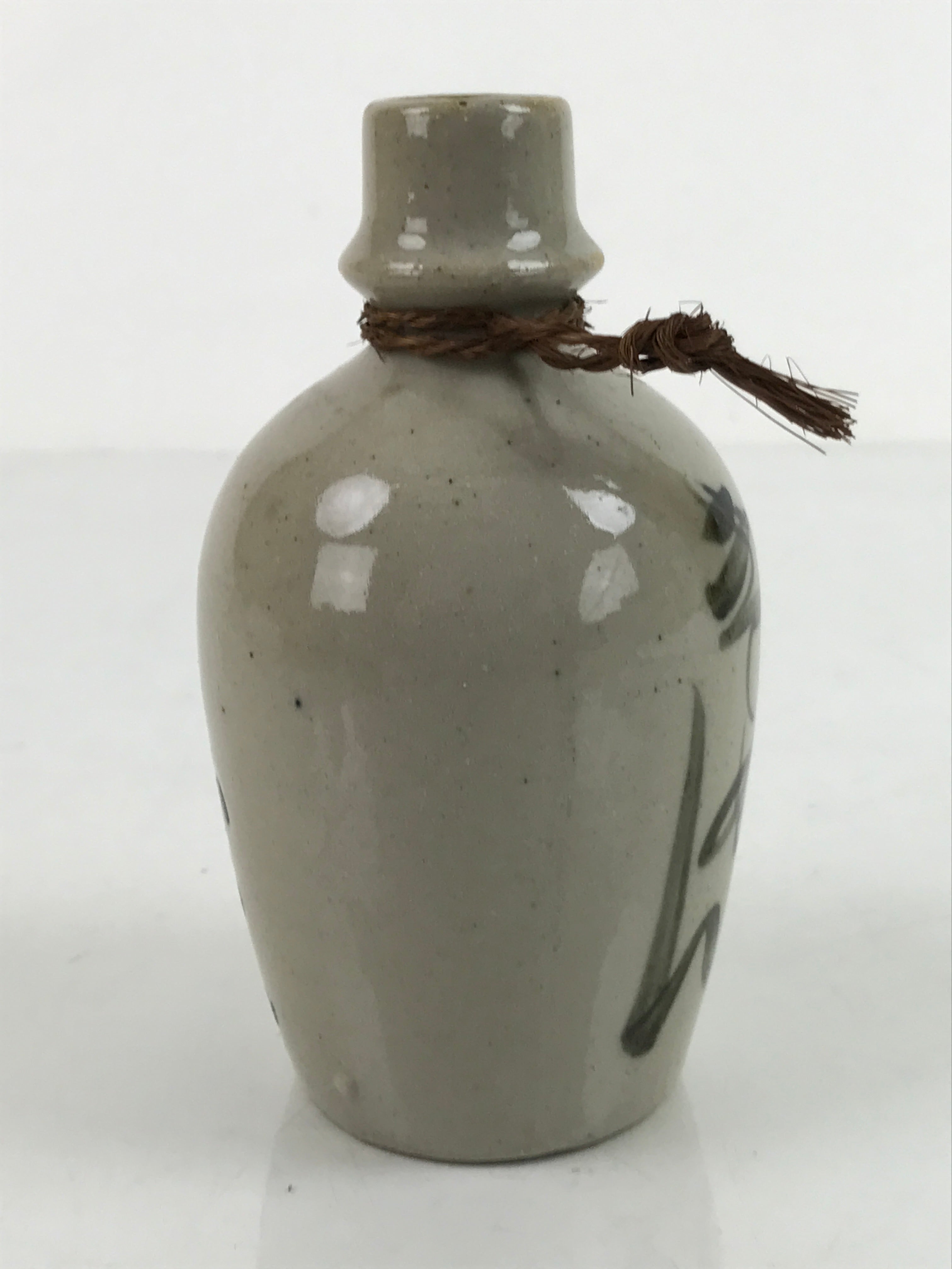 Japanese Ceramic Miniature Sake Bottle Kayoi-Tokkuri Vtg Black Kanji Gray TS689