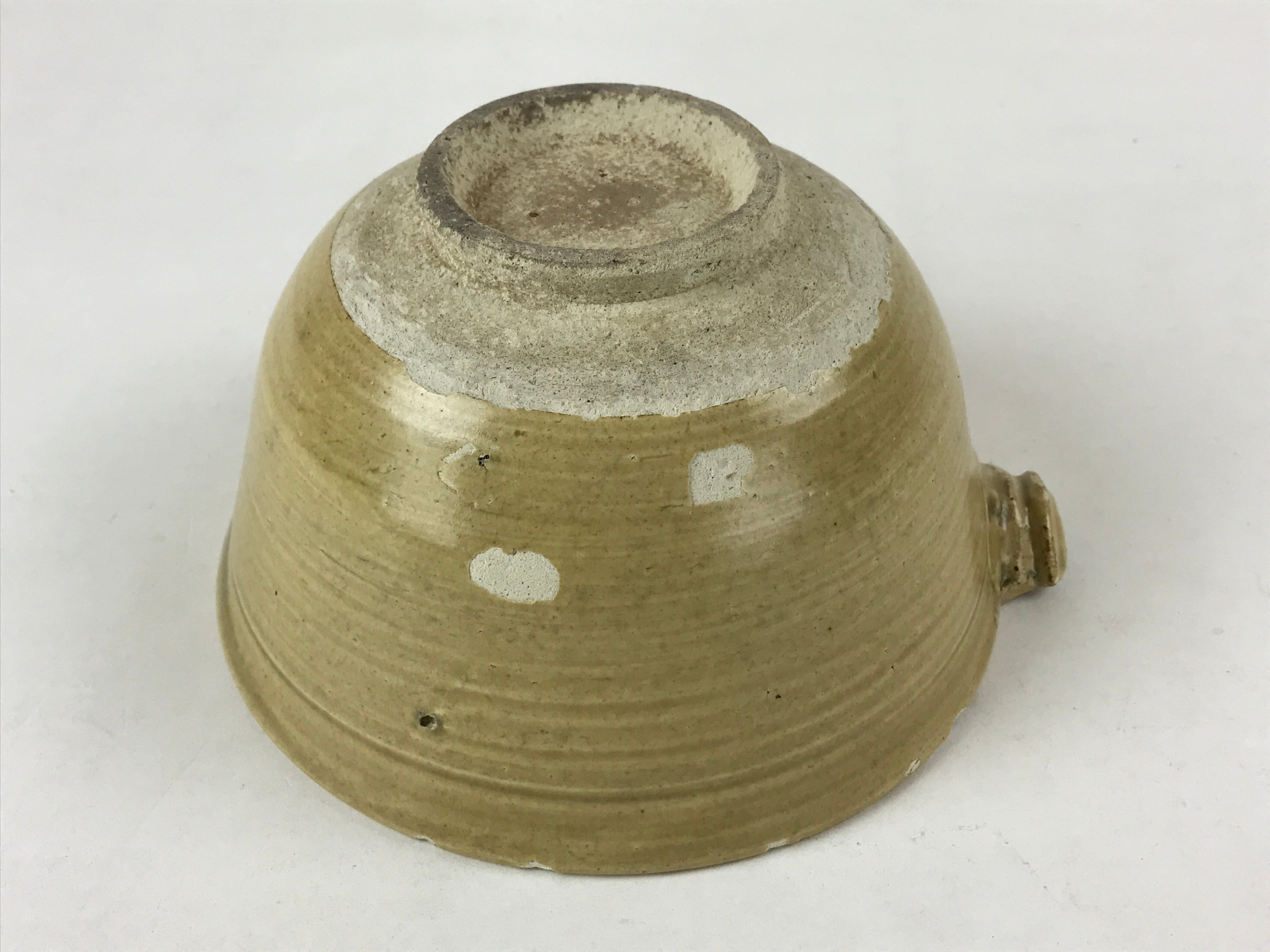 Japanese Ceramic Mixing Bowl Katakuchi Vtg Spout Yellow Glaze Ikebana PY569