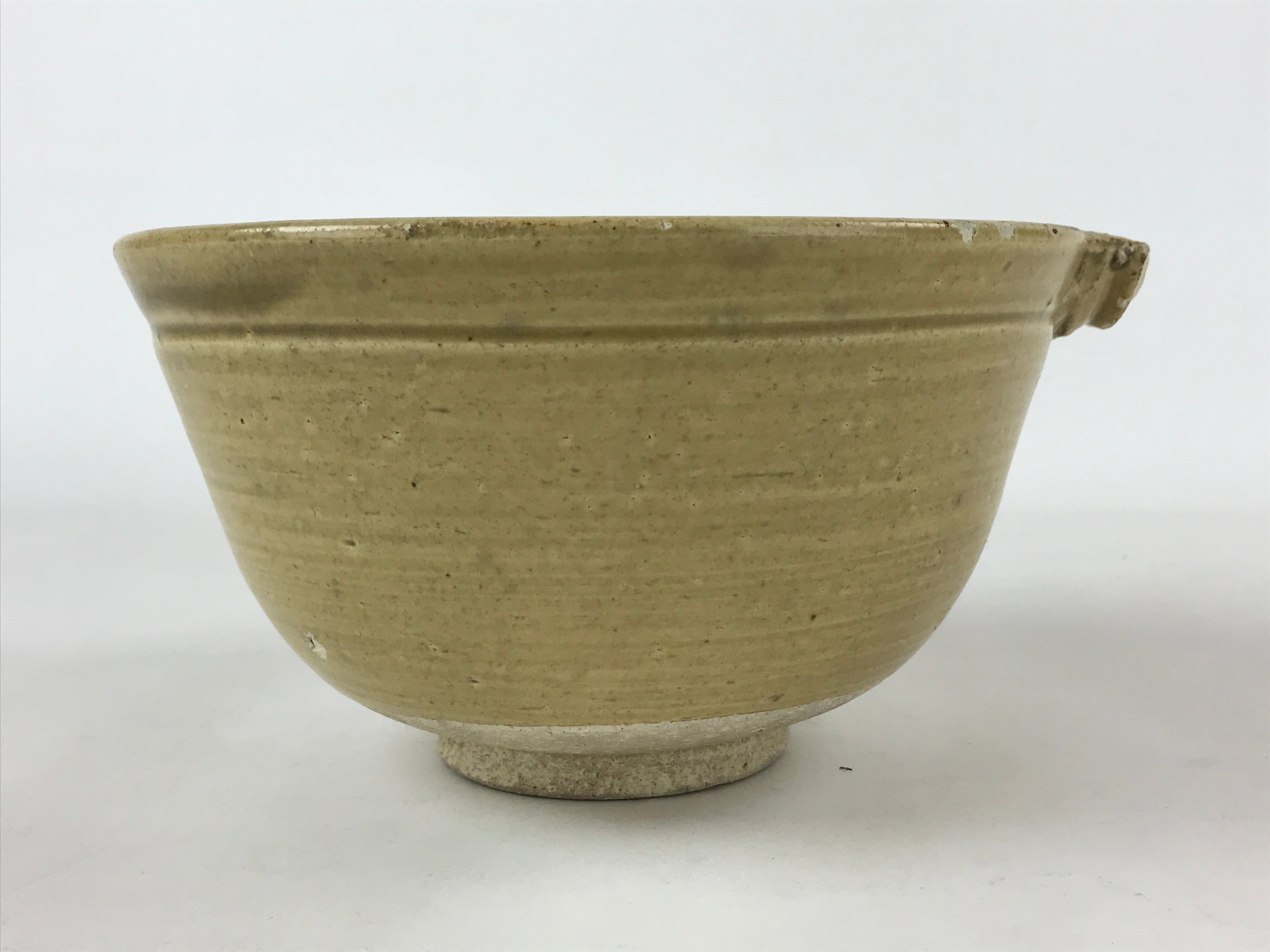 Japanese Ceramic Mixing Bowl Katakuchi Vtg Spout Yellow Glaze Ikebana PY569
