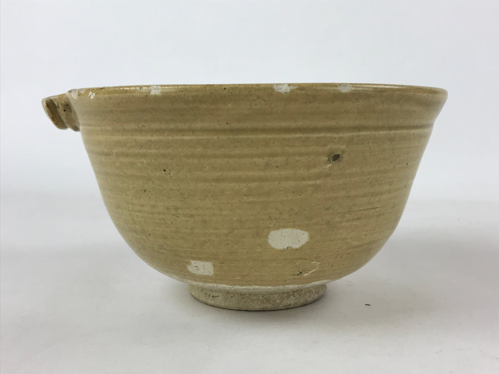 Japanese Ceramic Mixing Bowl Katakuchi Vtg Spout Yellow Glaze Ikebana PY569