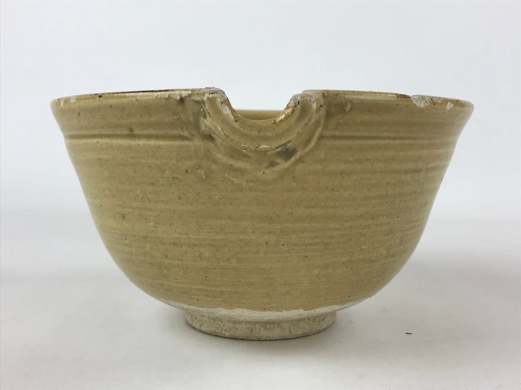Japanese Ceramic Mixing Bowl Katakuchi Vtg Spout Yellow Glaze Ikebana PY569