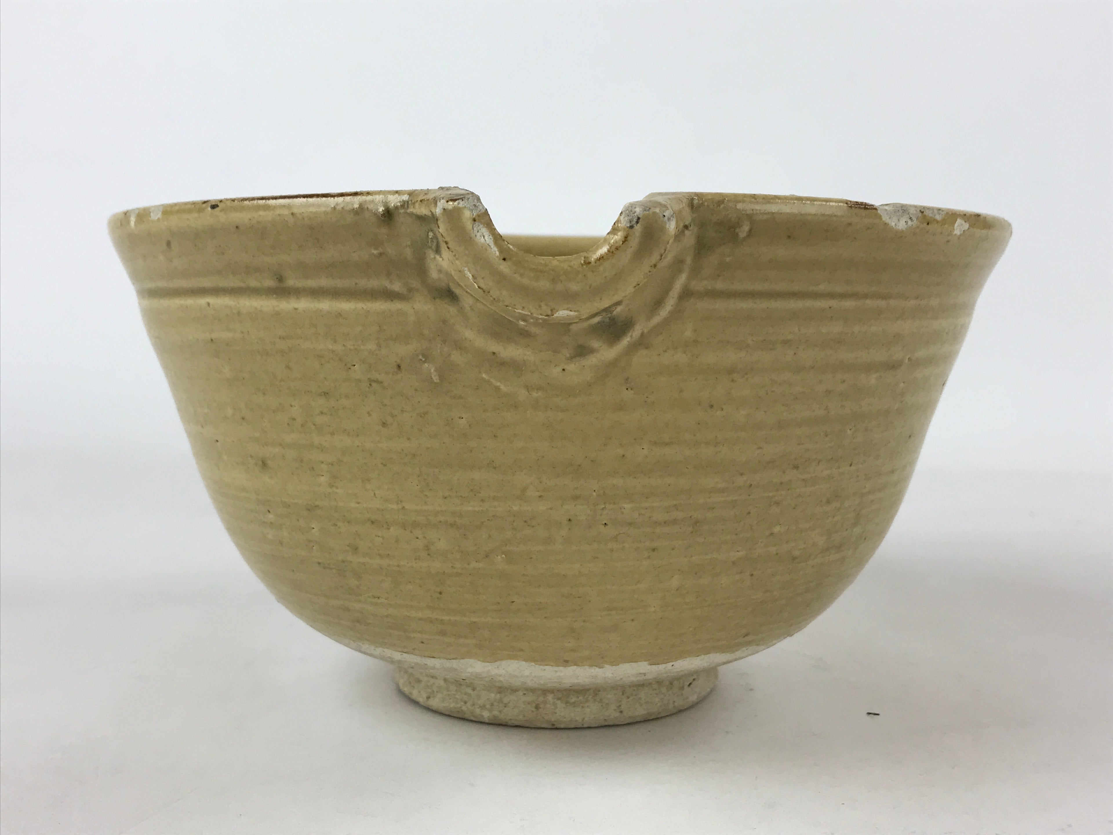 Japanese Ceramic Mixing Bowl Katakuchi Vtg Spout Yellow Glaze Ikebana PY569