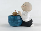 Japanese Ceramic Monk Figurine Vtg Small Decoration White Blue Tea BD921
