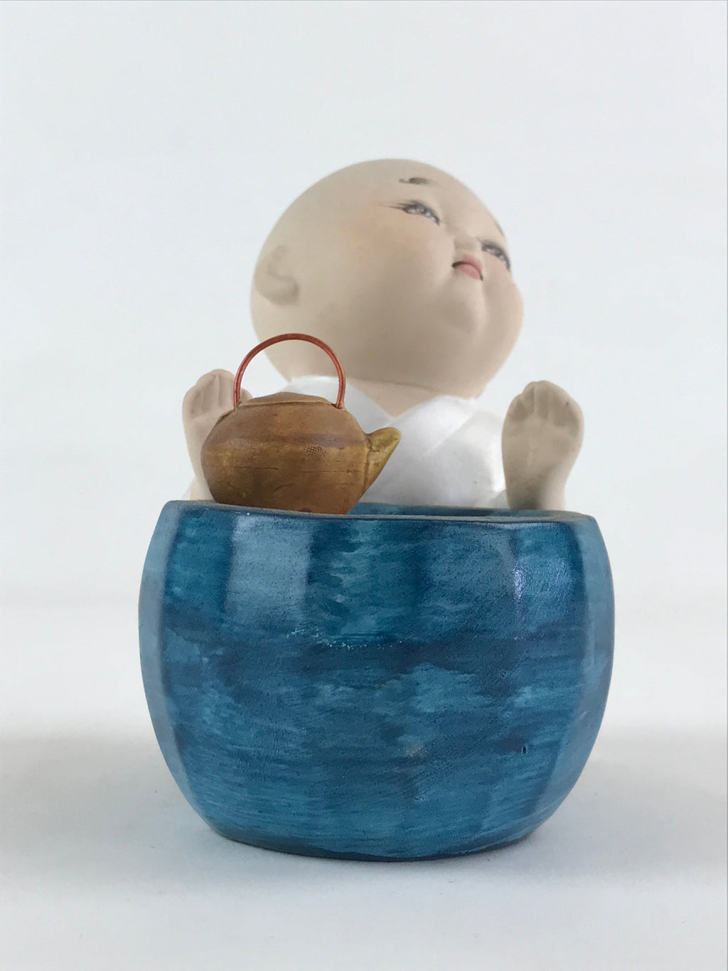 Japanese Ceramic Monk Figurine Vtg Small Decoration White Blue Tea BD921